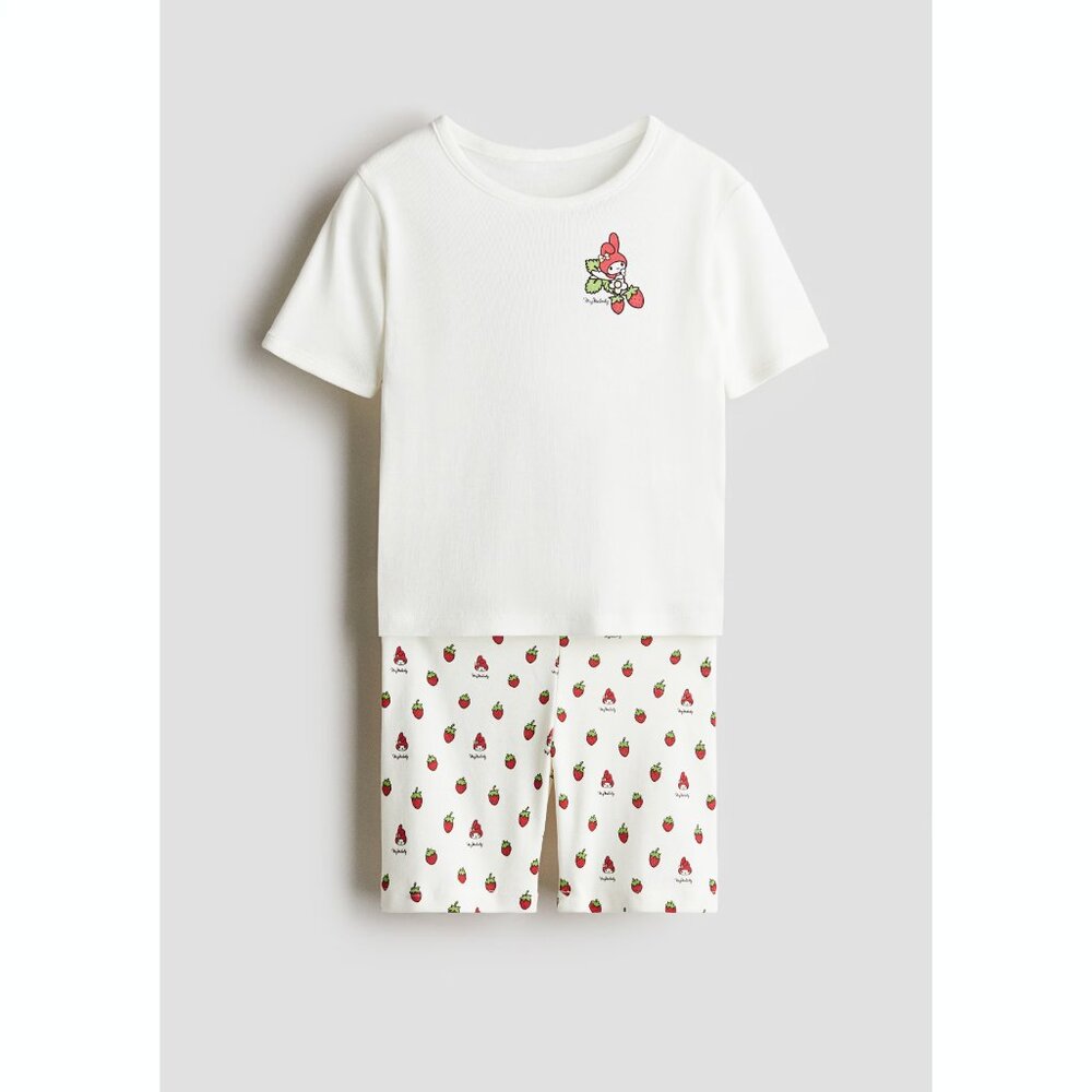 H&M Girls Printed Cotton Pajamas White / Sanrio My Melody Strawberry S